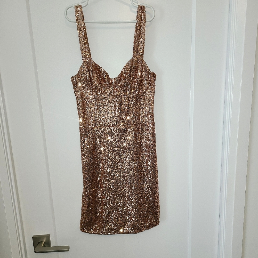 Seductions Rose Gold Sequin Dress, size XS.